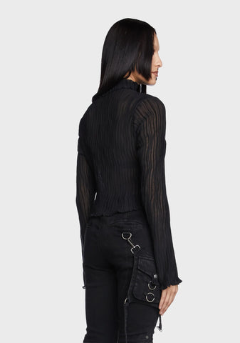 Stand Collar Straight Flared Sleeves Shirt