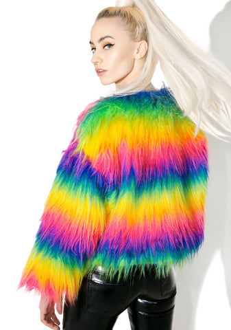 Rainbow Faux Fur Mini Coat