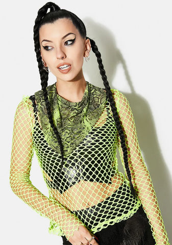 Green Florescent Serpentine Printed Triangular Scarf