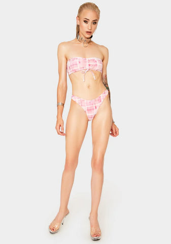 No Doubt Ruched Bandeau Bikini Top