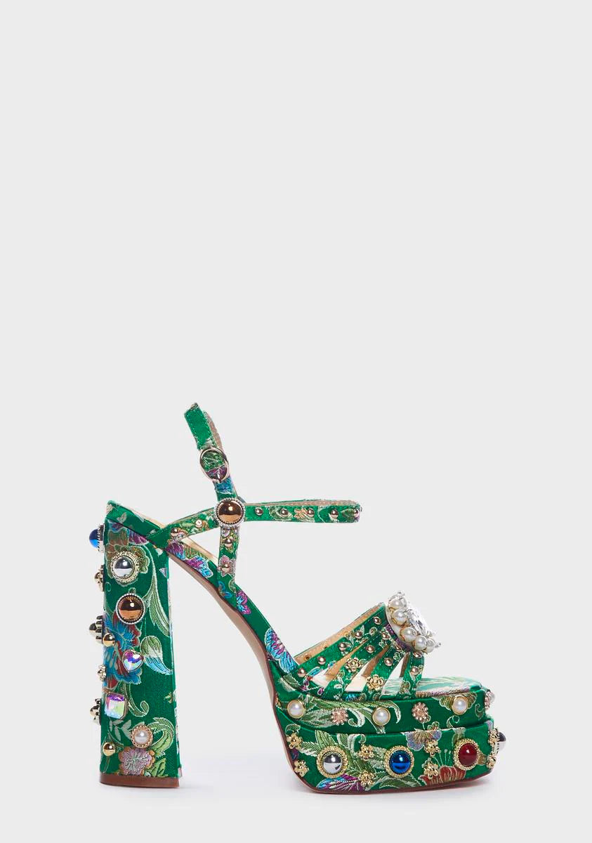 Green Annie Embellished Platform Heels