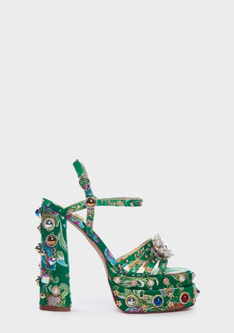 Green Annie Embellished Platform Heels