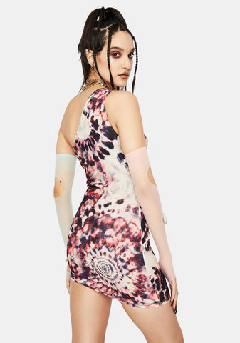 Tie Dye Print One Shoulder Ruched Mini Dress