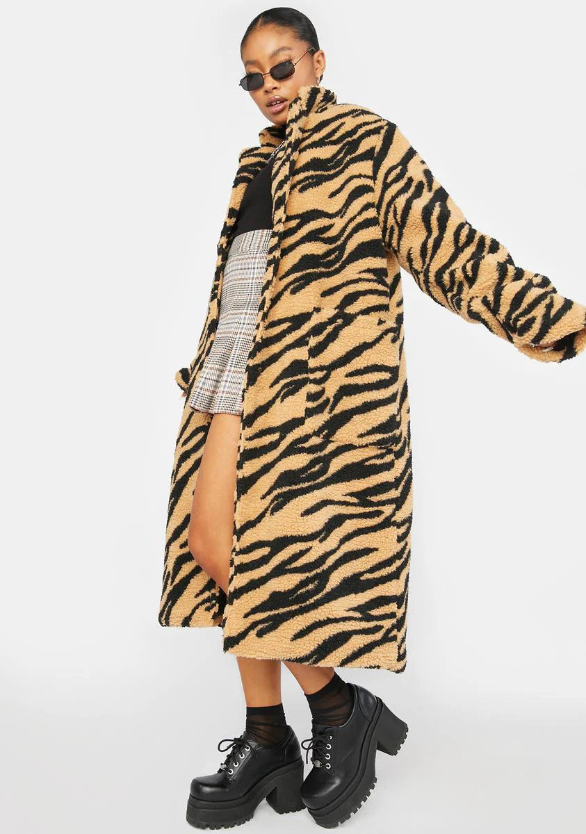 Tiger Sherpa Long Overcoat