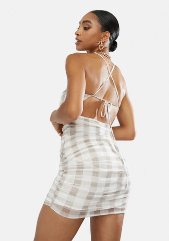Best Dressed Gingham Ruched Mini Dress