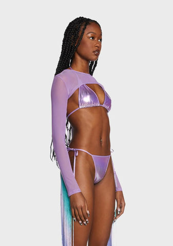 Technicolor Trip Fringe Shrug - Lilac