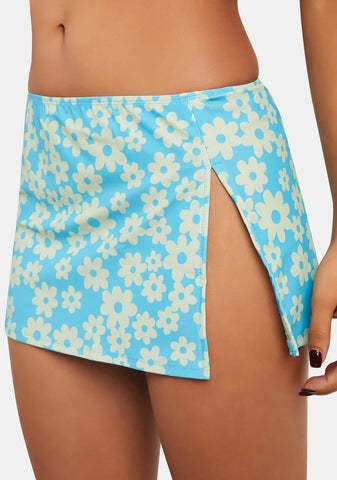 Retro Daisy Blue Sibita Mini Skirt