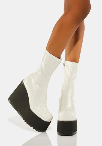 White Lights Out Platform Boots