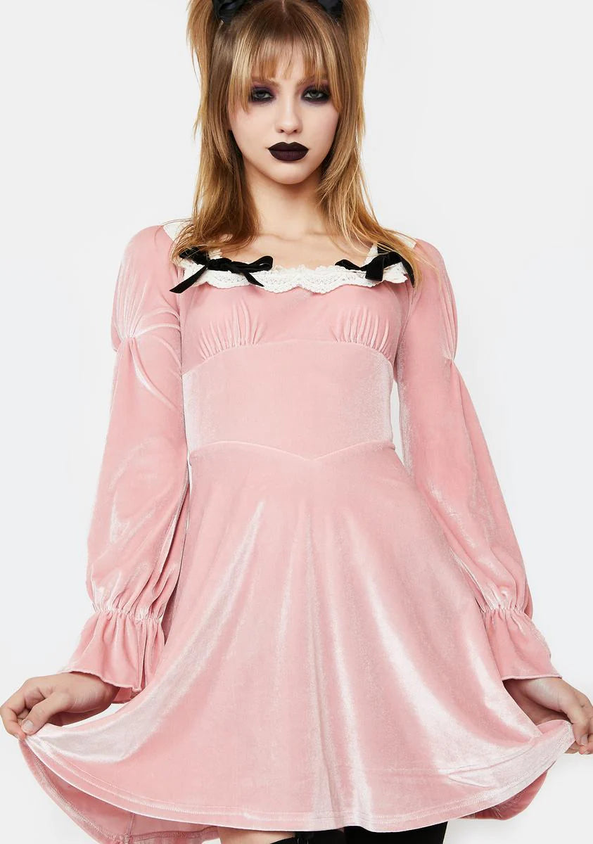 Pink Mini Dress With Ruffles And Bows