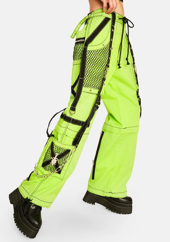 Neon Wide Leg Net Cargo Bondage Pants