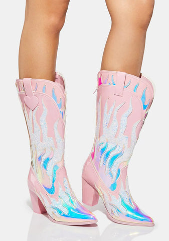 Pink Space Cowgirl Flame Boots