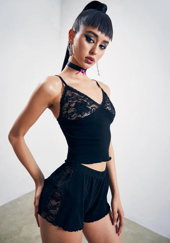 Midnight Tempting Fate Lace Tank And Shorts Set