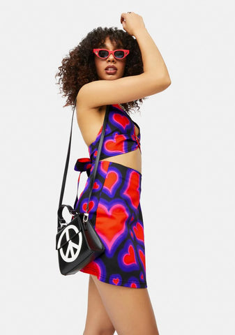 Electric Juice Plunge Heart Print Halter Top