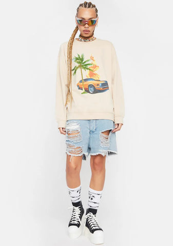 Retro Graphic Crewneck Sweater