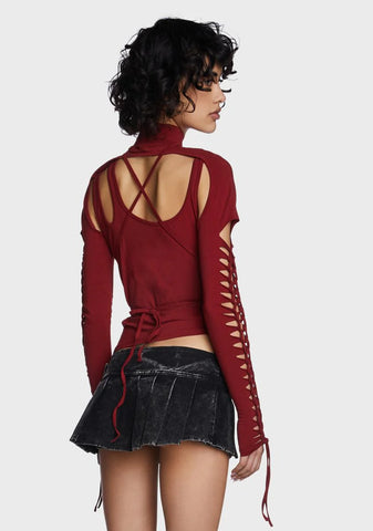 Modulation Cut Out Long Sleeve Top - Red