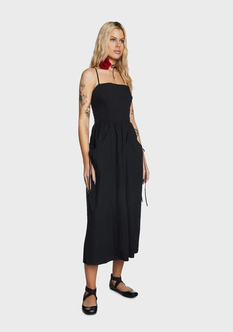 Springtime Stroll Midi Dress - Black