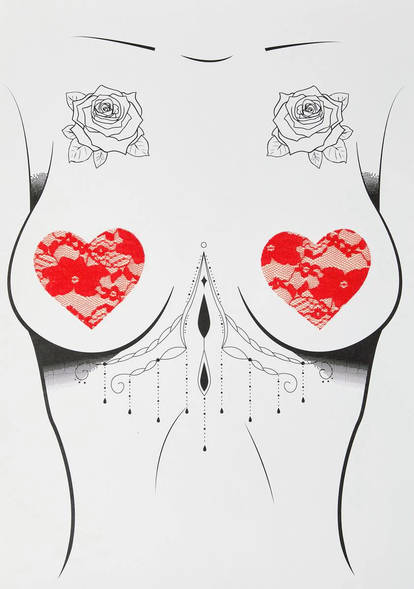 Red Lace Heart Pasties