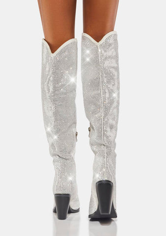 White Where I Want To Be Knee High Boots