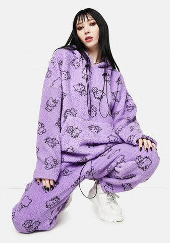 Purple Hello Kitty Printed Fleece Hoodie