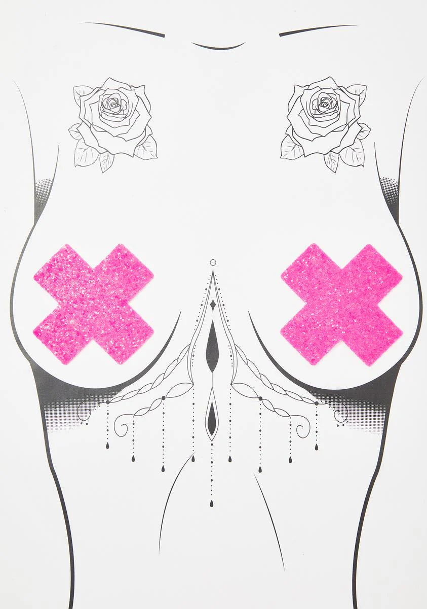 Pink UV Super Sparkle Cross Pasties