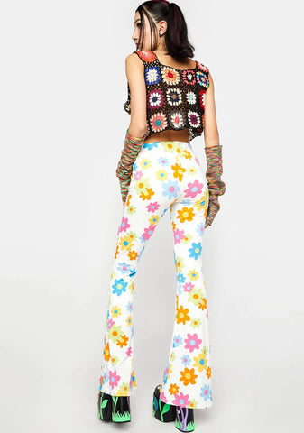 Ivory Bouncing Back Floral Flares