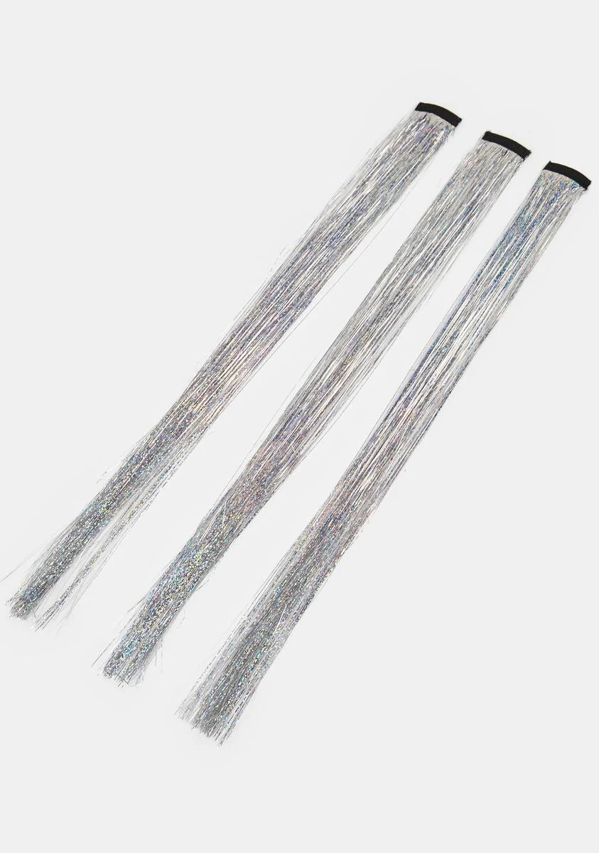 Silver 20" Hair Tinsel Extension 3-Pack