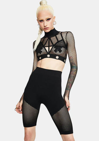 Noir 10% Luck Mesh Panelled Biker Shorts