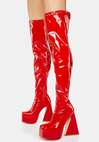 Red Ginsburg Thigh-High Platform Boots