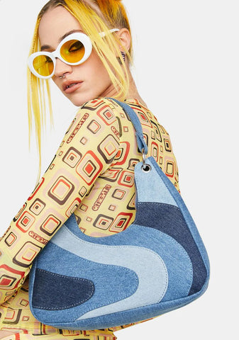 Sara Denim Wave Shoulder Bag