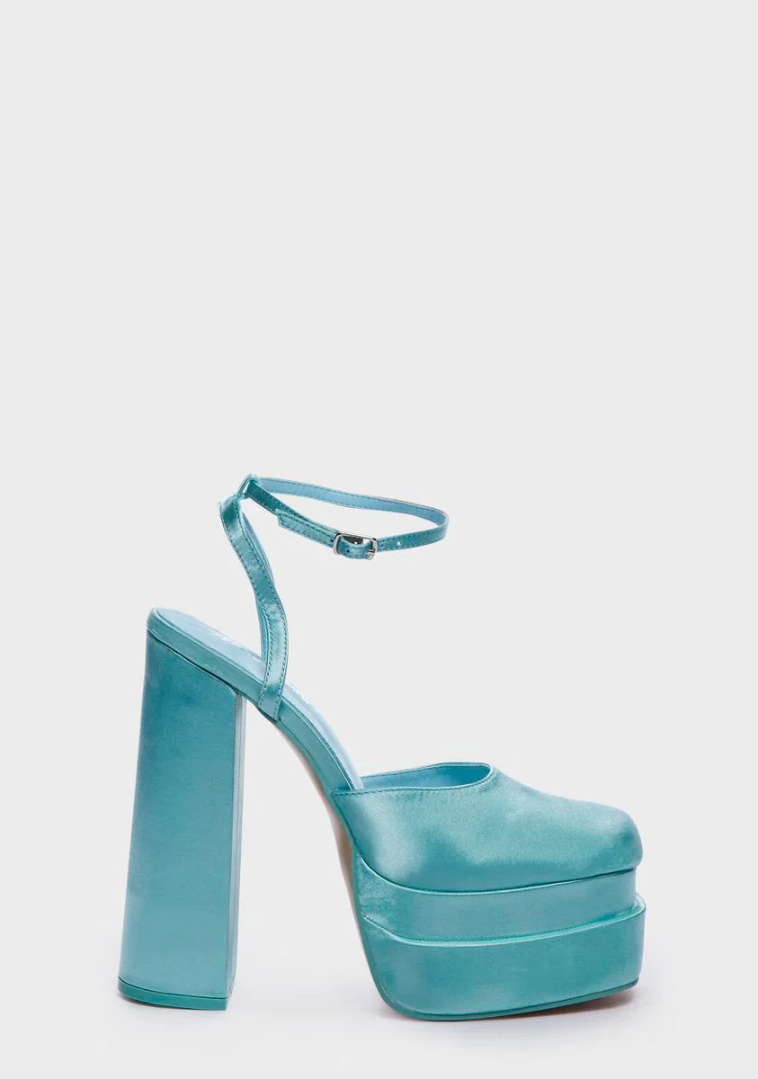 Wide Fit Turquoise Satin Moonchild Platform Heels