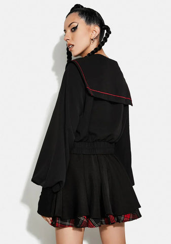 Navy Collar Embroidered Top