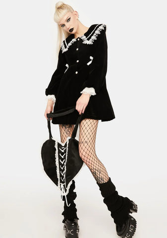 Lace Trim Doll Neck Velvet Jacket