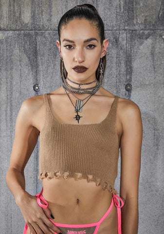 Snare Cropped Raw Edge Sweater Tank