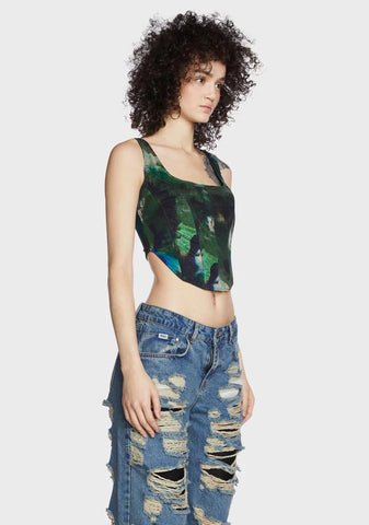 Digital Print Mesh Corset Top