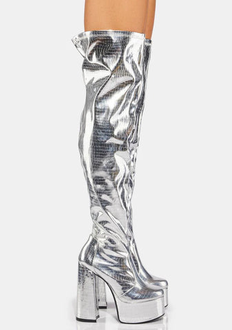 Silver Bodie Knee High Boots