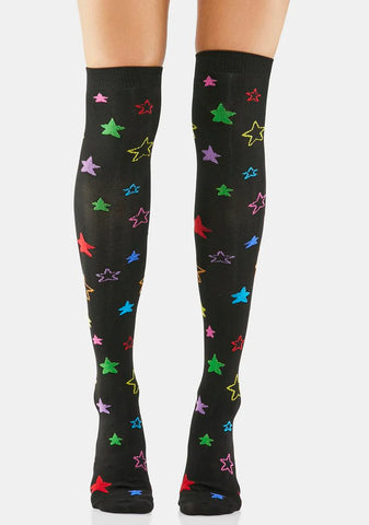 Star Grounded Thigh High Socks
