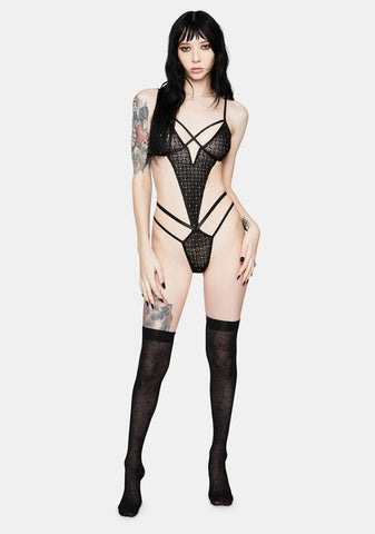 Mine All Mine Sheer Rhinestone Teddy