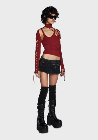 Modulation Cut Out Long Sleeve Top - Red