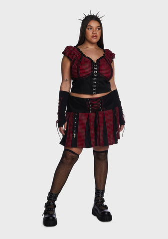 Plus Black And Red Bo Peep Pleated Garter Skirt