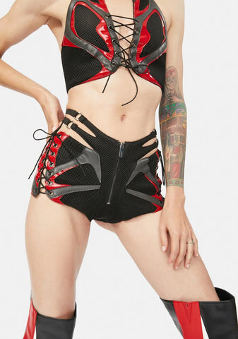 Red Patent Sneaker Moto Hot Pants