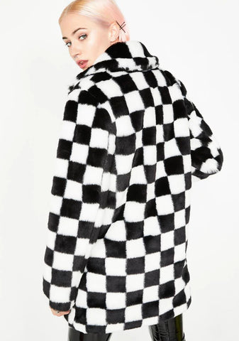 Mad Youth Checkered Faux Fur Coat
