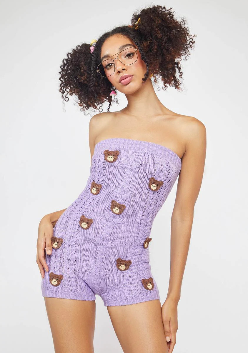 Lavender Teddy Time Knit Romper
