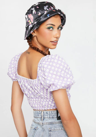 Embroidered Puff Sleeve Top