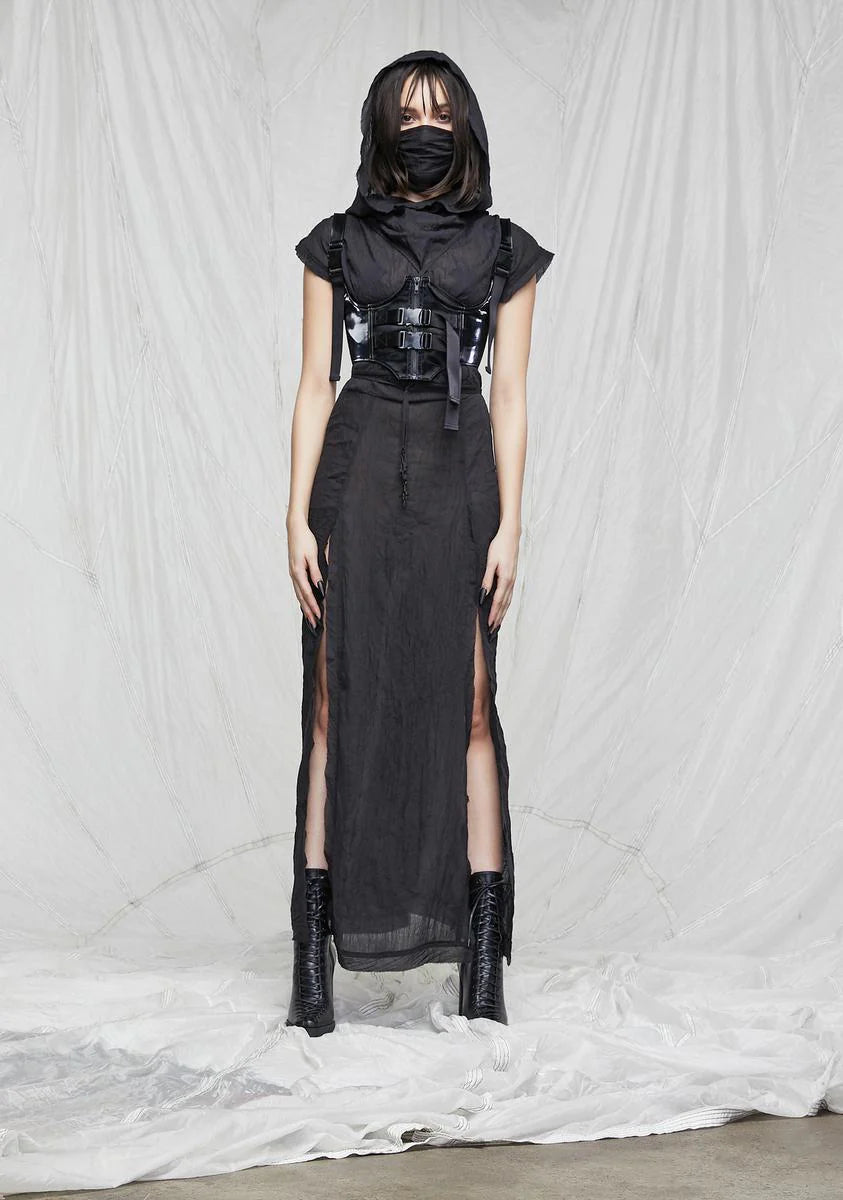 Synth Hooded Gauze Tunic Dress And Mask Set