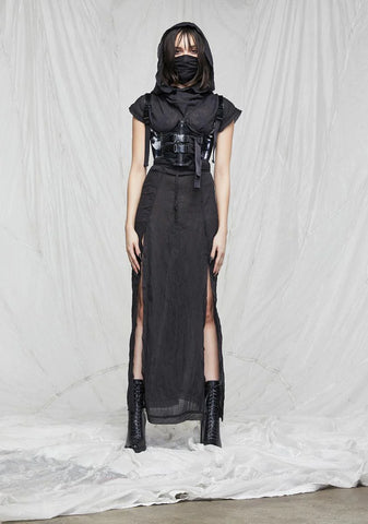 Synth Hooded Gauze Tunic Dress And Mask Set