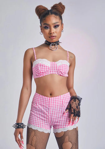 Baby Oo La La Gingham Lace Shorts Set