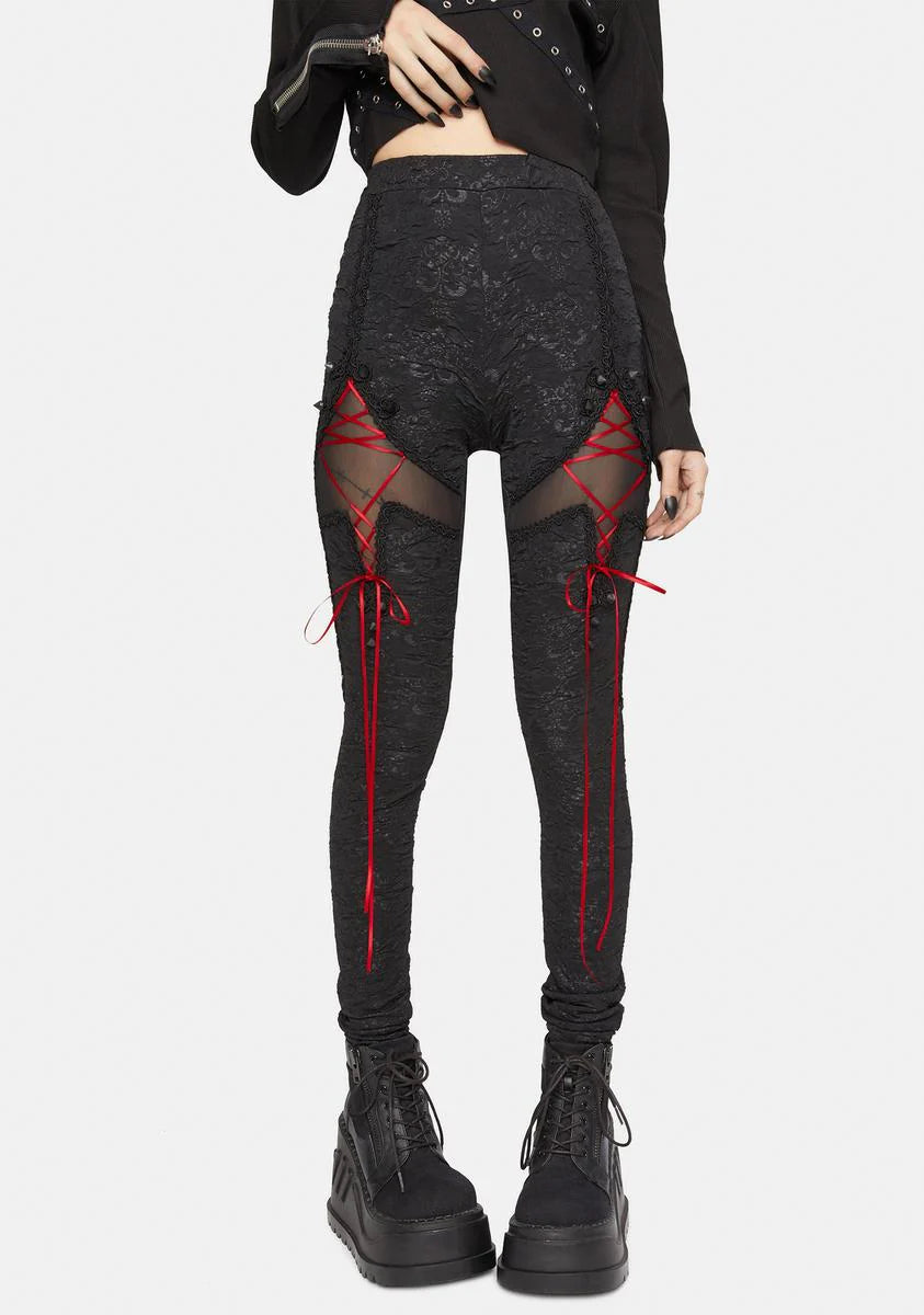 Ribbon Lace Up Paneled Pants