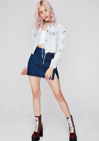 Sky In Distress Crop Denim Jacket