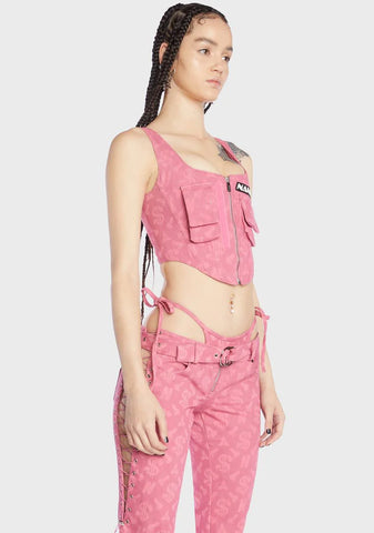 Pink Monogram Denim Corset Top