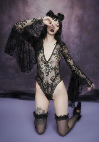 Source Of Magic Bell Sleeve Lace Bodysuit